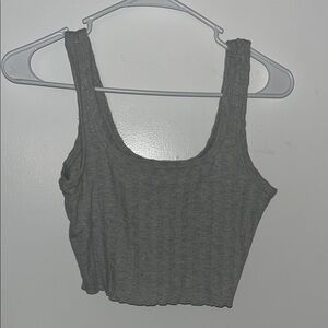 Gray Ribbed Sleeveless Crop Tank Top